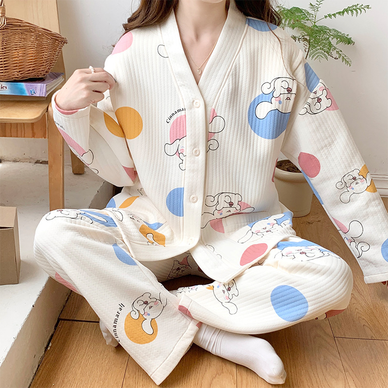 Special offer month clothing autumn and winter pregnant women nursing pajamas women's cardigan air cotton interlayer thickened cute cardigan suit