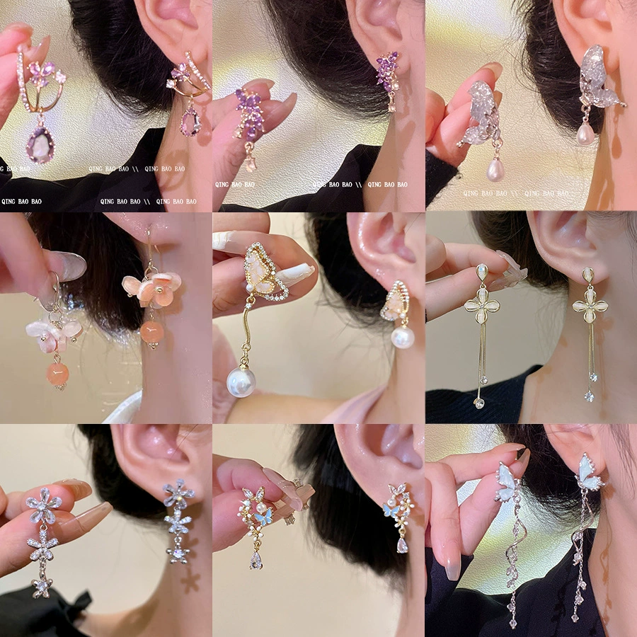 Серьги S925 серебро, игла, легкая роскошь цветочный дизайн, модный корейский стиль, множество цветов