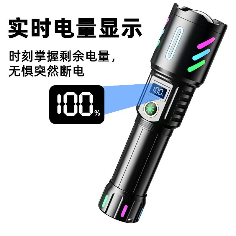 Linterna de aleación de aluminio de luz fluorescente láser blanca Entrada Tipo-C zoom telescópico linterna de luz fuerte banco de energía
