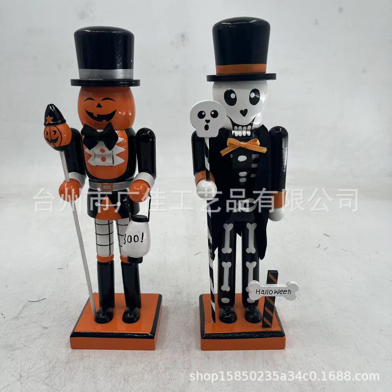 Venta caliente transfronteriza, cabeza de calabaza de Halloween, soldado de nogal, decoración, artesanías de madera, marioneta blanca