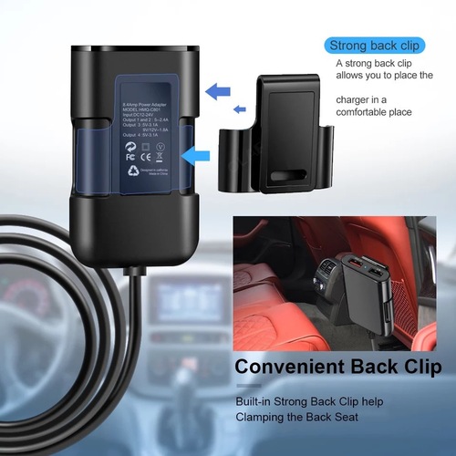 40W 8A QC3.0 front and rear seat car charger fast charging one to four 4USB multi-port flash charging car charger with cable