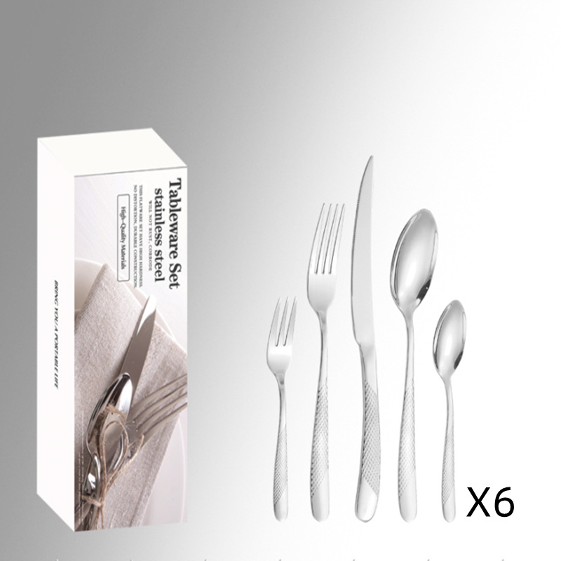 Comercio electrónico transfronterizo de productos de venta caliente vajilla de acero inoxidable 30 piezas traje de cinco piezas principales caja simple traje de cuchillo, tenedor y cuchara de comida occidental