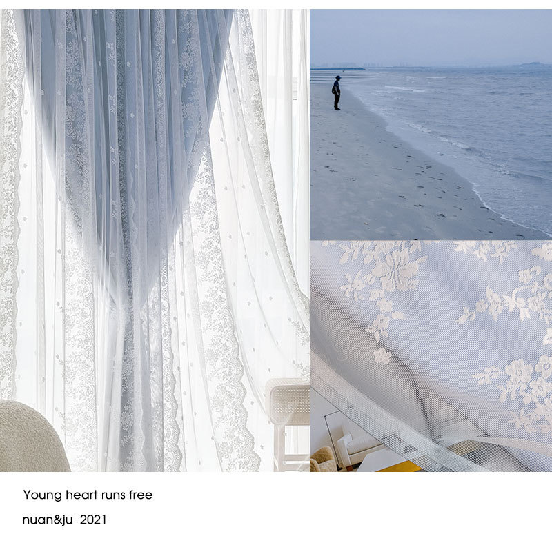 Francés encaje cortina dormitorio sala de estar completo sombreado red chica roja ins estilo de doble capa hilo de tela integrada cortina al por mayor