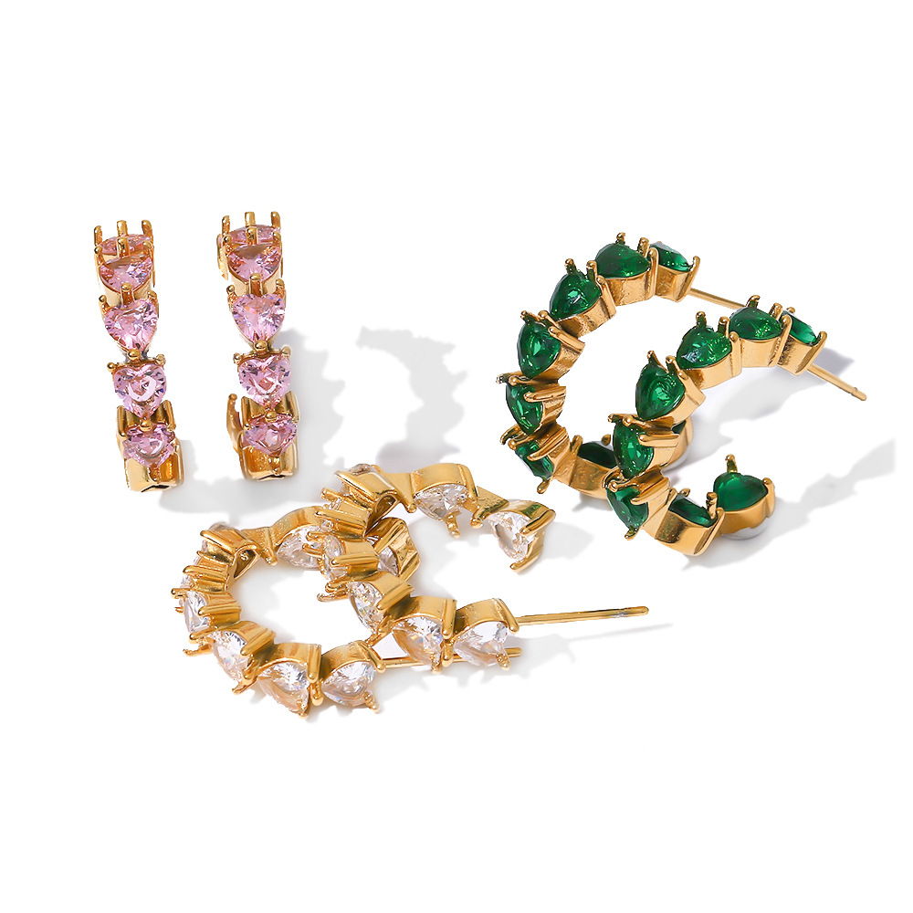 Fashion C Shape Heart Shape Stainless Steel Ear Studs Plating Inlay Zircon Stainless Steel Earrings