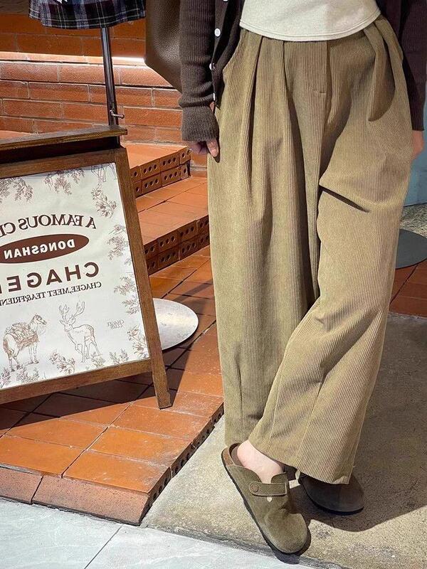 Japanese-Style Fleece-Lined Thick Corduroy Wide-Leg Pants for Women, Autumn Loose Slimming Casual Petite Harem Cropped Pants Japanese-Style Fleece-Lined Thick Corduroy Wide-Leg Pants for Women, Autumn Loose Slimming Casual Petite Harem Cropped Pants