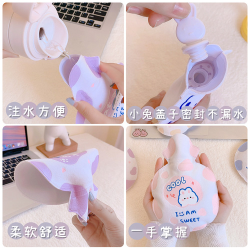 Art blue plush hot water bottle cartoon water-filled hot water bottle portable mini hand warmer for students cute warm stomach compress
