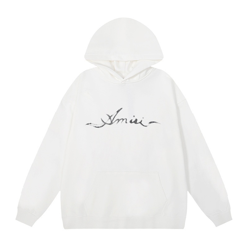 アメリカンストリート Amiri ニッチハイストリート男性と女性のカップルソリッドカラーコットンプリントプルオーバースウェットシャツレトロパーカー|undefined