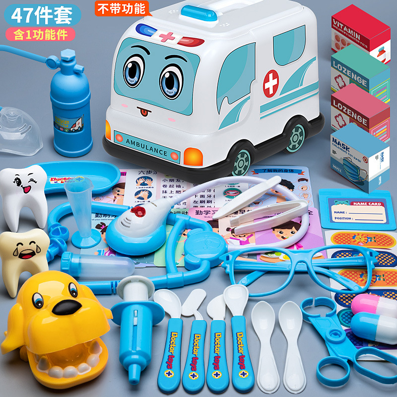 Set de médico infantil, maletín con herramientas, estetoscopio y accesorios para juego educativo.