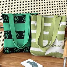 时尚简约条纹少女帆布手提袋上班学生手拎便当饭盒小包逛街布袋