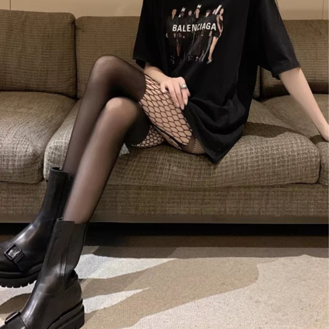 New Spice Girls Sexy Stitching Black Silk Fake Sling Silk Stockings Women's Thin Fishernet Stockings Long Tube Bottoming Pantyhose Emotional