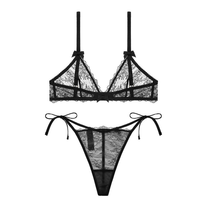 Varsbaby sexy comfortable lace wireless triangle cup thin bra thong small chest suit