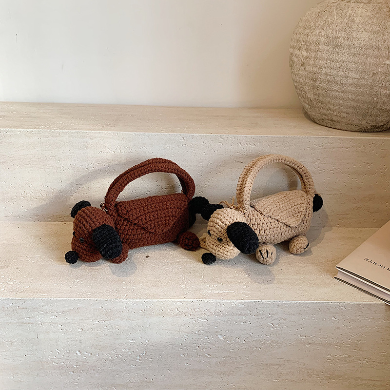 Bolso de hombro para niños y niñas tejido a mano terminado lindo bolso de bebé para cachorro tridimensional bolso para niños de comercio exterior transfronterizo