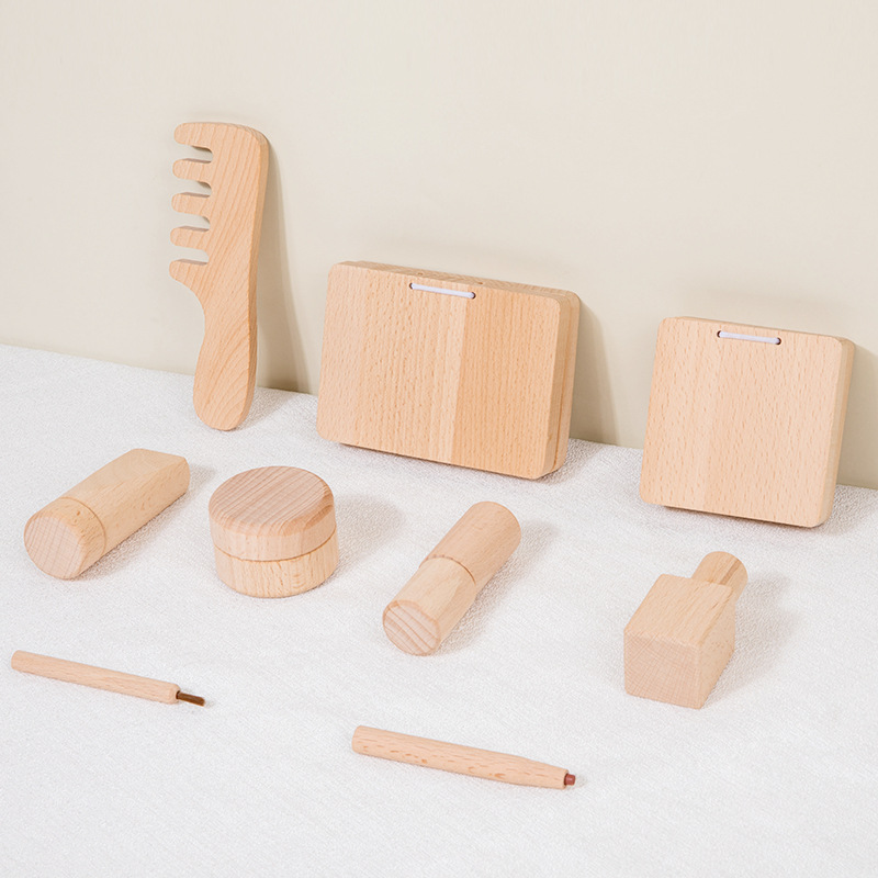 De madera de los niños niña bolsa cosméticos kit juego casa vestidor simulación juguete interactivo regalo traje