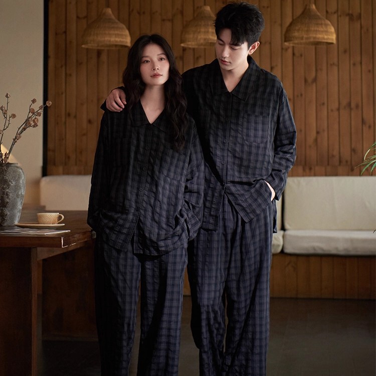 New Couple Pajamas Long-Sleeved 2025 Spring and Autum Women's Home Clothes Men's Simple Plaid Wearable Suit New Couple Pajamas Long-Sleeved 2025 Spring and Autum Women's Home Clothes Men's Simple Plaid Wearable Suit