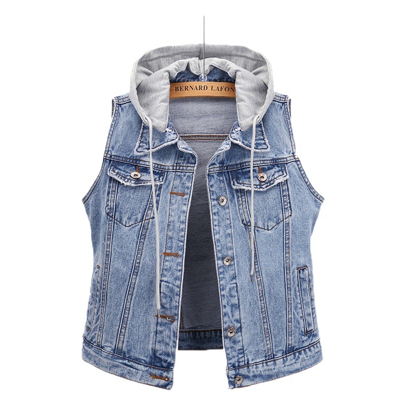 Nueva primavera y otoño ripped corto superior sin mangas chaleco de mezclilla las mujeres chaleco exterior abrigo cardigan image 1
