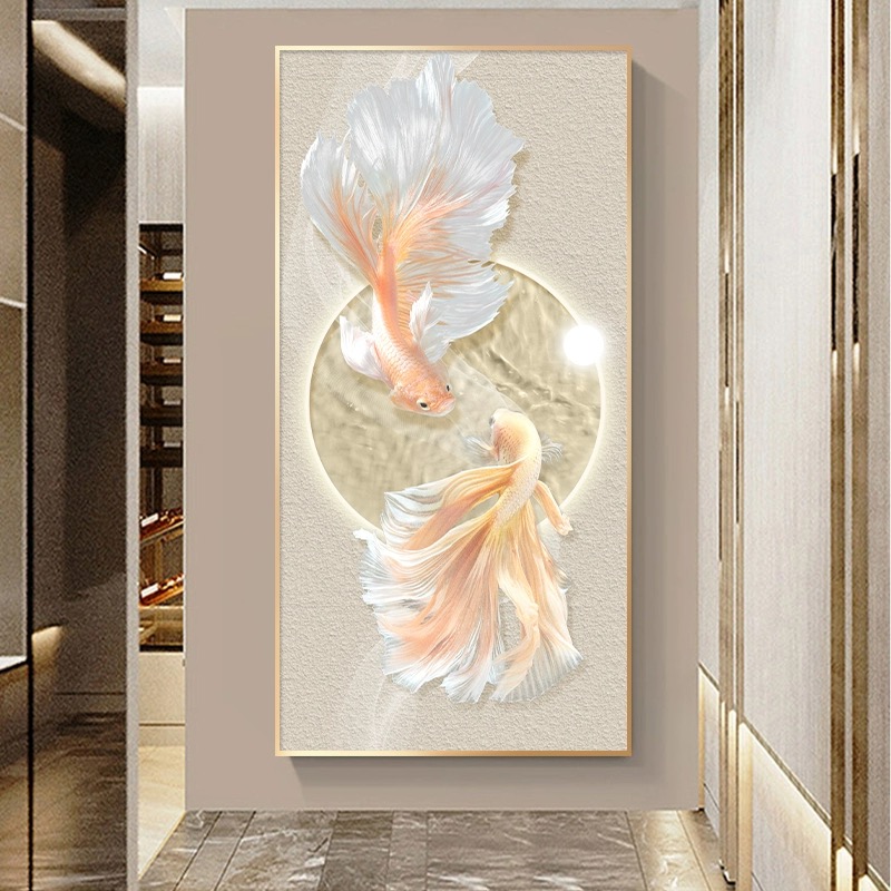 Good Luck Koi Entrance Hall Decorative Painting New Creative High-end Living Room Hanging Painting Accessible Luxury Corridor Aisle Mural