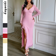 迪芸跨境欧美优雅风吊带开叉长裙连衣裙女装2025秋冬亚马逊独立站