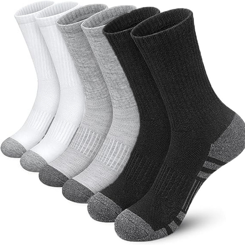 Cross-Border Large Size Foreign Trade Basketball Socks Men's Casual Sports Breathable Mid-Length Black and Gray Socks Factory Wholesale