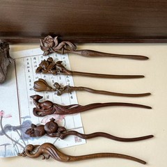 金檀木製の簪、古代風木製丸髪簪、ギフト用高級彫刻簪、手作りヘアアクセサリー