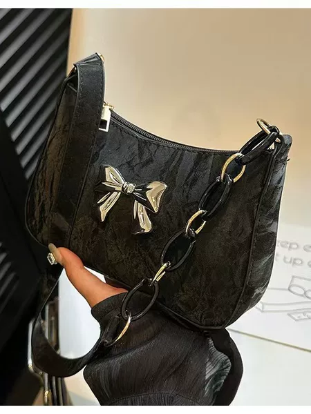 Sweet and Fresh Bowknot Handbag for Women 2024 New Trendy Korean Underarm Crossbody Bag with Chain Shoulder Strap