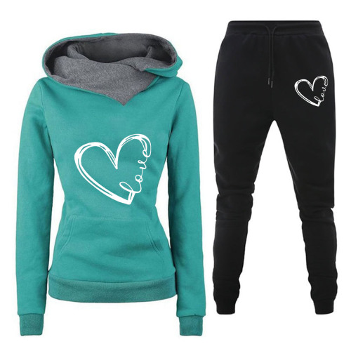 New Spring Autumn Winter Casual Sports Set Heart Letter Print Women's Same Style Hooded Sweatshirt Set Trendy