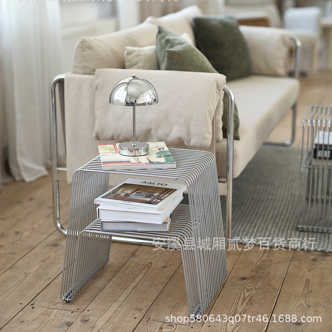 Storage Bookshelf, Nordic Iron Art Small Coffee Table, Simple Modern Balcony Newspaper and Magazine Rack, Sofa Side Table, Living Room Storage