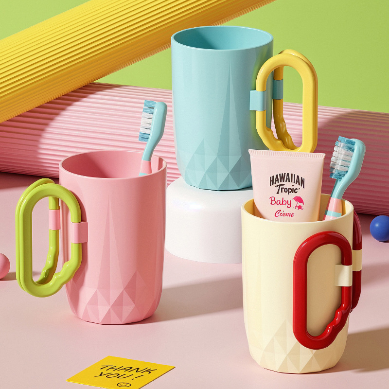 Creative Couple Mouthwash Cup, Student Dormitory Toothbrush Cup, Household Tooth Cup, Foldable Handle, Children's Wash Cup, Toothbrush Cup