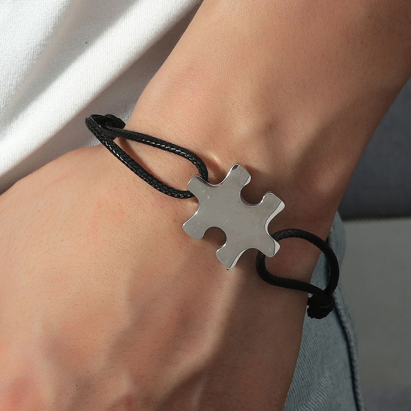 Personalized carved name stainless steel puzzle bracelet fashion simple men's and women's handmade hand rope lettering