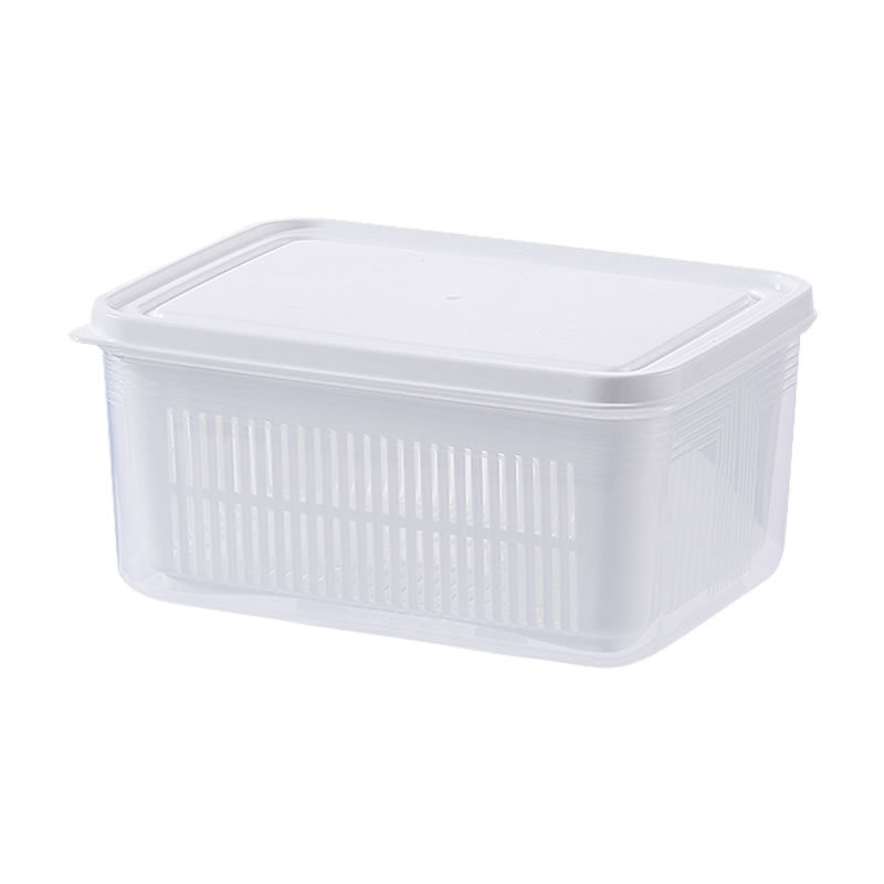 Caja de almacenamiento de frutas y verduras caseras de grado alimenticio para refrigerador de frutas y verduras de drenaje de doble capa cubierta de sellado de plástico