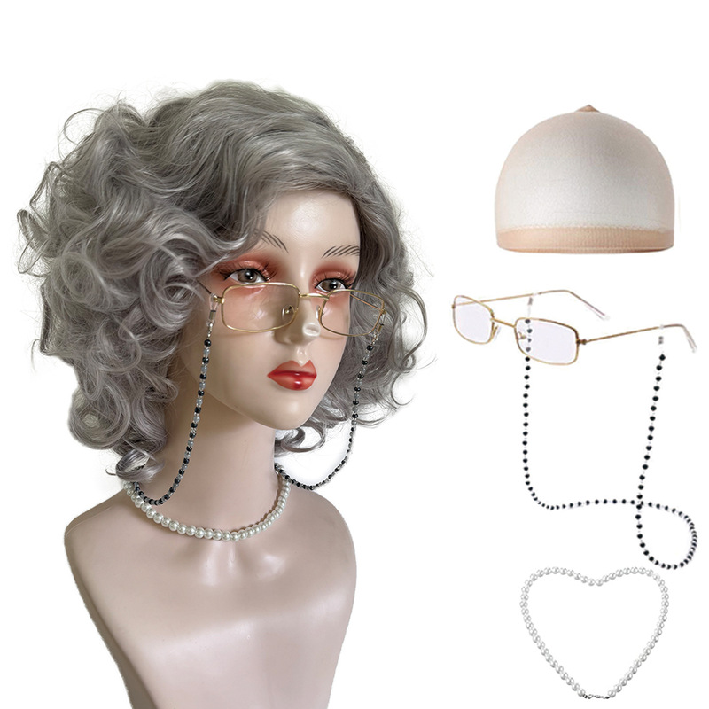 cos halloween granny wig performance props high temperature silk granny wig Grandma wig