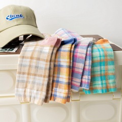 INS新款襪子女 清新格子全棉女中筒女襪 百搭甜美長襪學院風潮襪