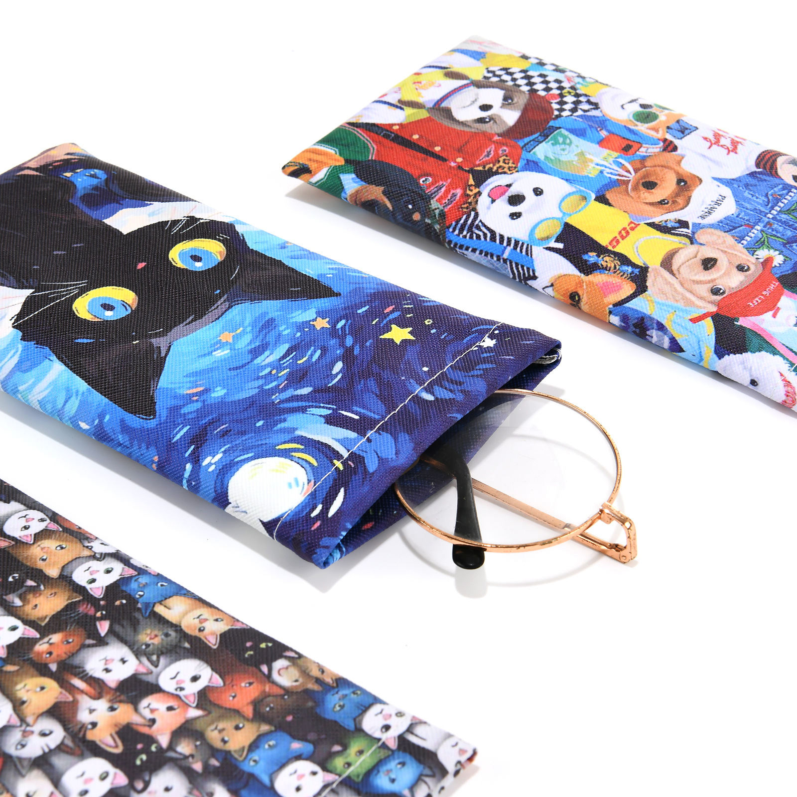 Unisex Gender Cute Animal Round Flower PU Unisex Glasses Pouch