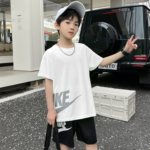 Children's Short Sleeve Set 2024 Summer Thin Basketball Shorts T-shirt Two-Piece Set Sports Pants Quick-Dry Cross-Border