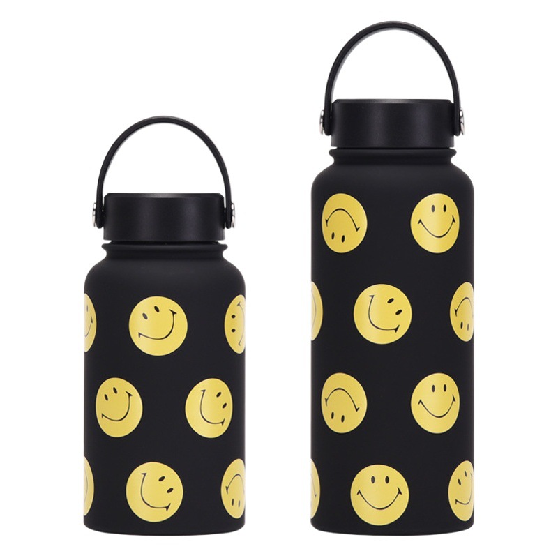 Nuevo tema sonriente de acero inoxidable termo taza con leche de paja taza de té taza de café traje mango deportes taza de agua