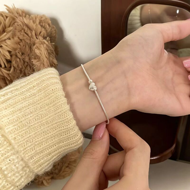 Heart-Shaped Small Bead Snake Bone Bracelet for Women, Ins-Style, Simple, High-End, Light Luxury, Sweet, Gentle, Niche Design Jewelry