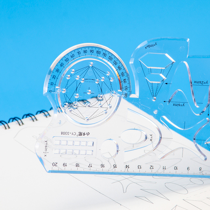 中小学生多功能绘图尺可旋转几何尺万能函数绘图量角器文具套装详情20