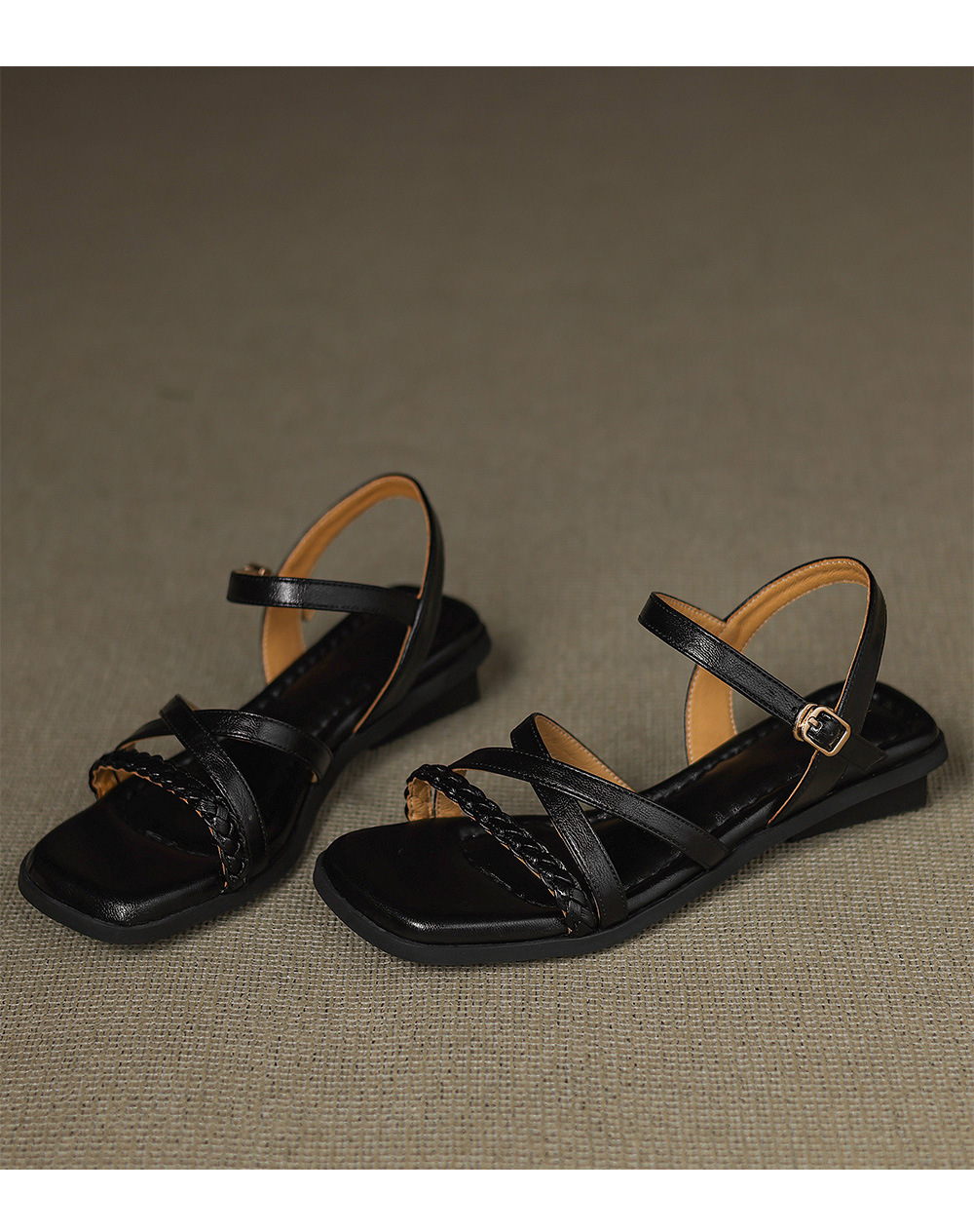 Dép sandal La Mã nữ đế bệt phong cách Pháp retro cổ tích — nâu chi tiết 19