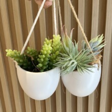 跨境园艺壁挂式组合式白色棉麻绳波西米亚风格北欧批发多肉小吊盆