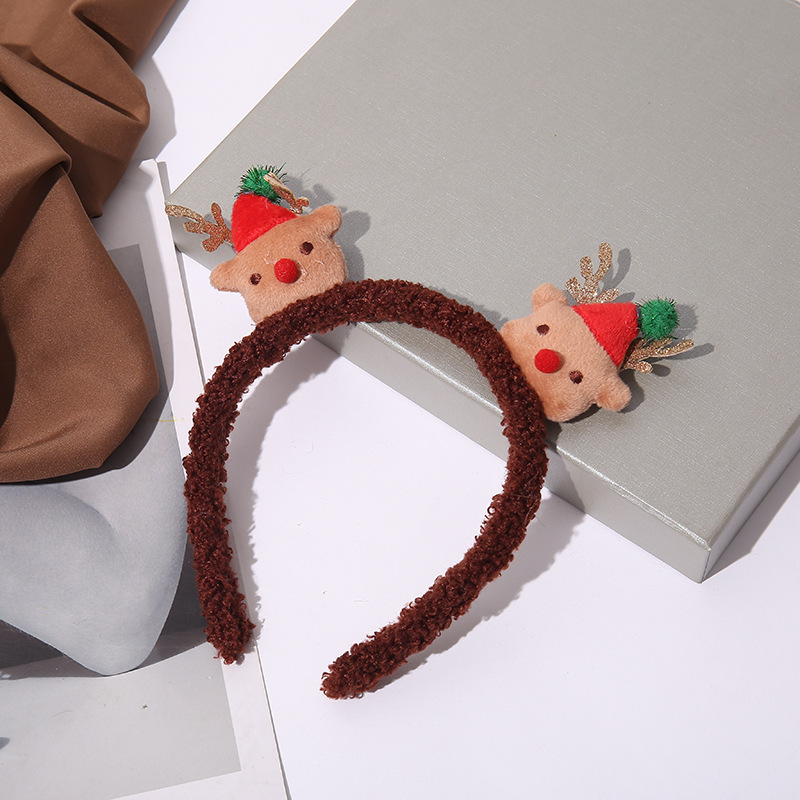 Estilo coreano de la Navidad de lana de cordero diadema chica Linda corbata ELK pelo presionando diadema accesorios para el cabello muñeco de nieve Internet celebridad tocado