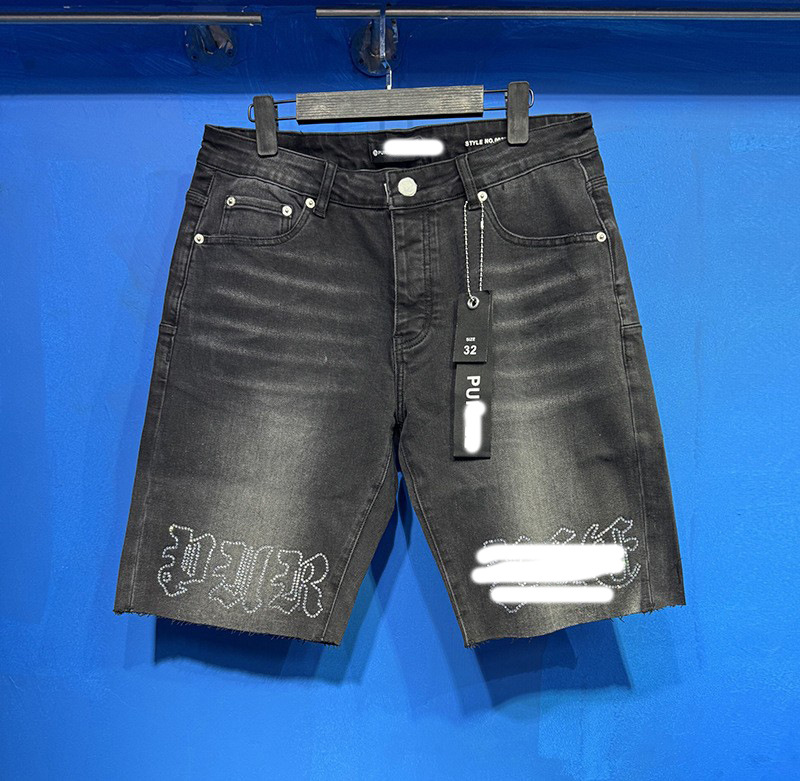 Marca de moda transfronteriza JB purple verano rectas vaqueros lavados de agua para hacer viejos agujeros vaqueros de hombre pantalones cortos de caño purple