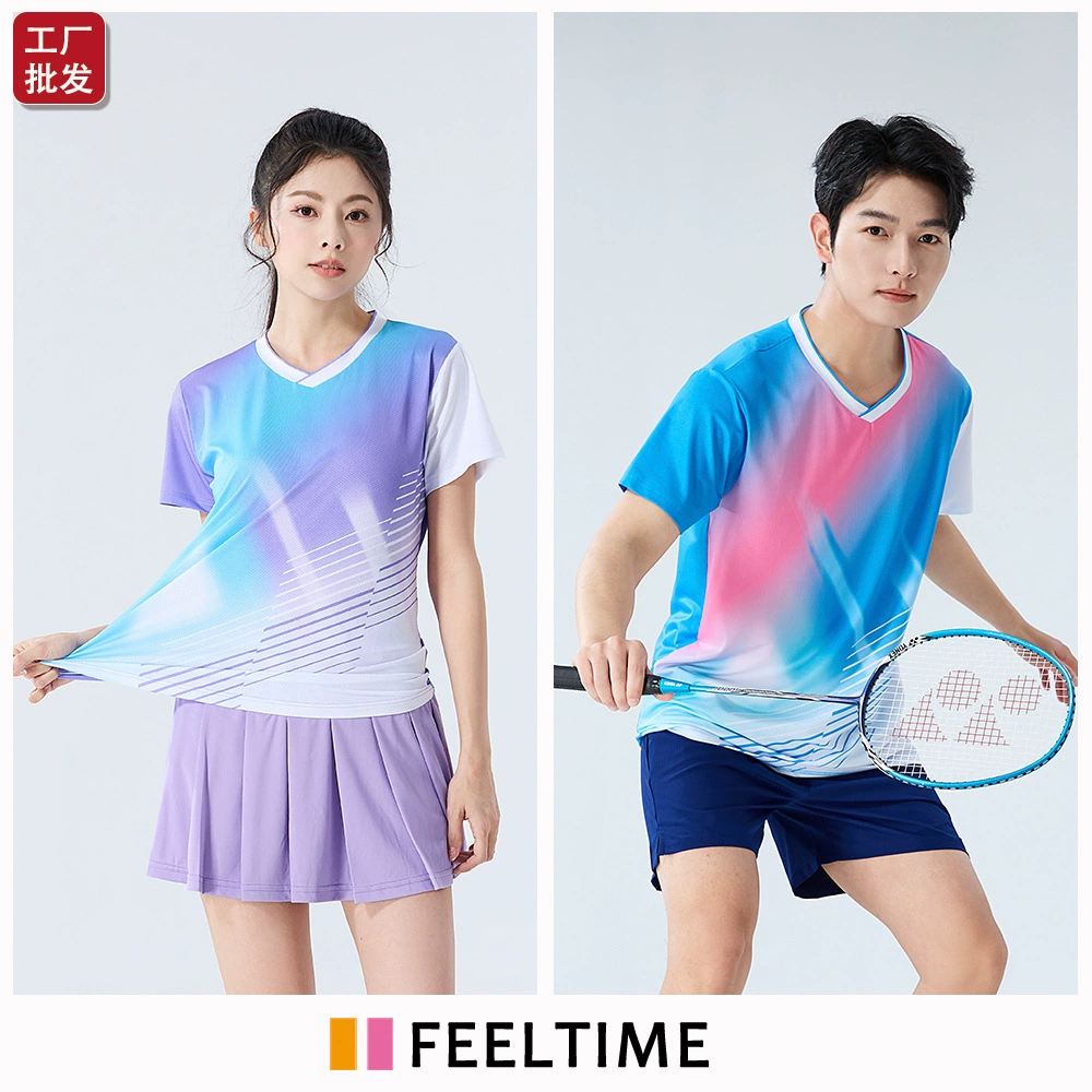 [Фабричный магазин FeelTime] Новый костюм для бадминтона мужской костюм женский быстрый сухой дышащий тренировочный костюм с короткими рукавами