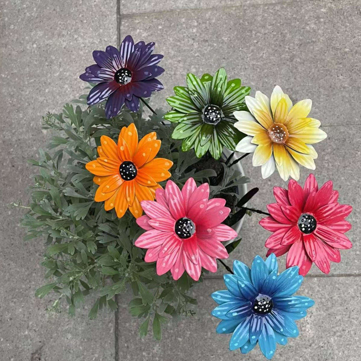 跨境铁艺仿真地插花户外庭院园林装饰手工彩绘工艺向日葵