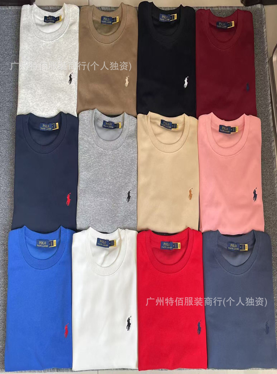 New Foreign Trade Cross-Border Rl Pony Embroidered Sweatshirt Unisex Round Neck with Qr Code Casual Versatile Base Long Sleeve