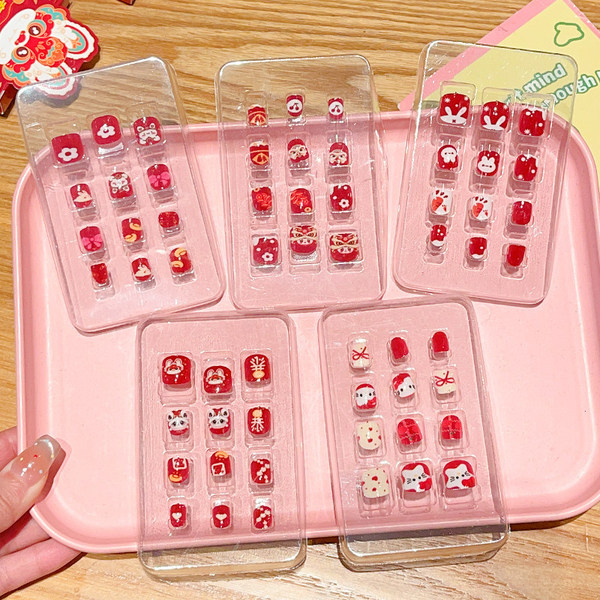 Children's red short festive nail stickers for manicure for nails
