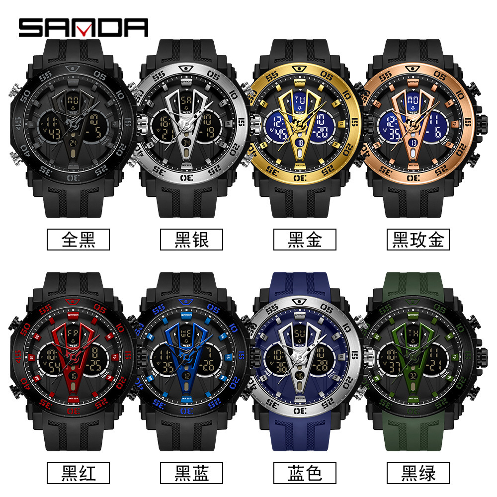 SANDA 6105 nueva venta caliente Moda juvenil reloj electrónico multifunción luminoso impermeable despertador