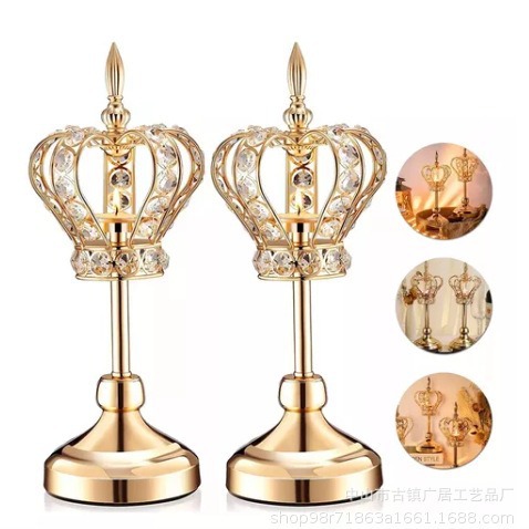 Candelaria de cristal de corona europea props de boda metal galvanizado ornamentos de vela vela cena candelabros artesanías transfronterizas