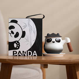 熊猫茶咖杯带碟子创意马克杯带盖商务LOGO印刷礼品送国外朋友客户