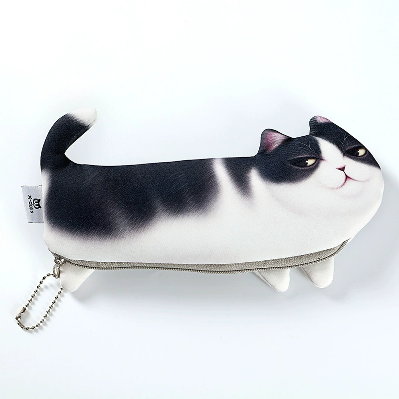 Cute Cat Pencil Case for Kids, Realistic Plush Look, Korean Style, 30 × 15 × 0.5 cm