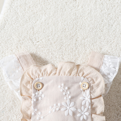 0-12M Newborn Lace Fly Sleeveless Shoulderless Blouse for Girls, Sweet and Cute Summer Backless Triangle Climbing Suit