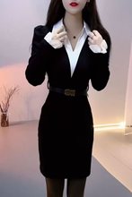 2025秋季新款假两件长袖连衣裙女洋气时尚拼色修身显瘦收腰裙子潮
